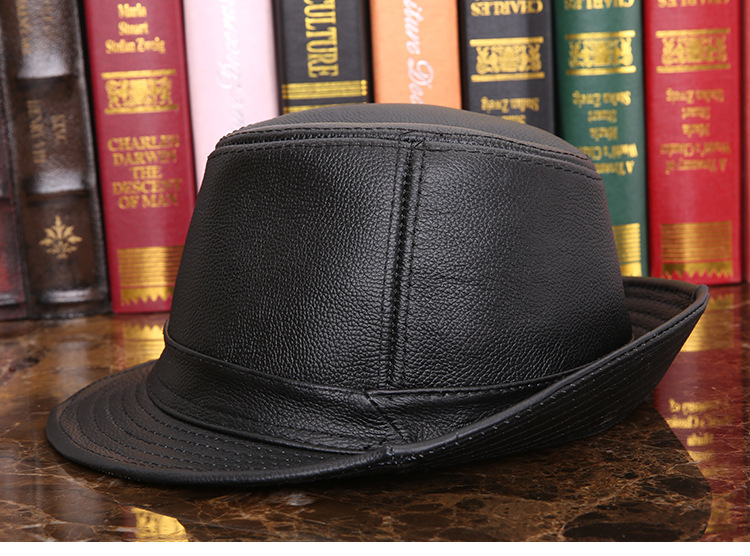 100% Genuine Leather Men's Hat Cowhide Jazz Cap Gangster Casual Hats  Accessories | eBay