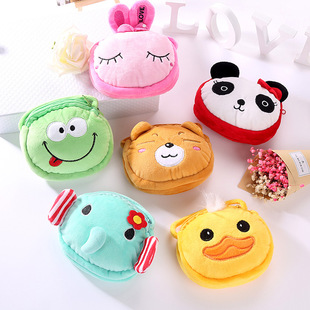 Factory direct cartoon children's shoulder messenger bag plush cloth compartment children's backpack double zipper cute wallet
