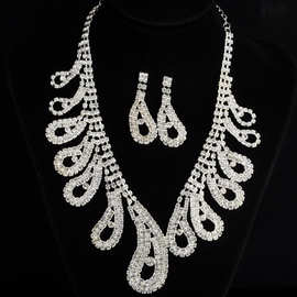 423-6欧美 车模同款 新新娘饰品 项链耳环 婚纱配饰 发套链套装