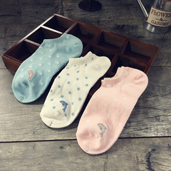 Spring and Autumn New Arrival Japanese Cotton Thread Embroidered Dolphin Pearl Point Women's Boat Socks with Double Y Heel and Open Mouth Breathable Cotton Socks for Women