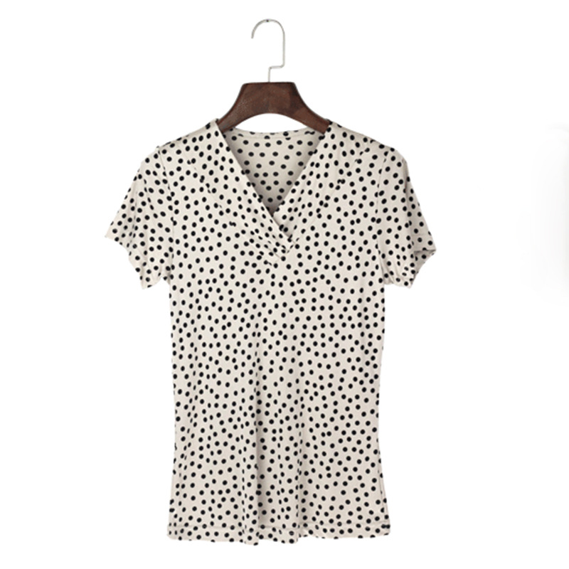Silk V Neck Short Sleeve T Shirt 100 Mulberry Silk Double Sided Knit Floral Print Summer Casual Wear Wholesale