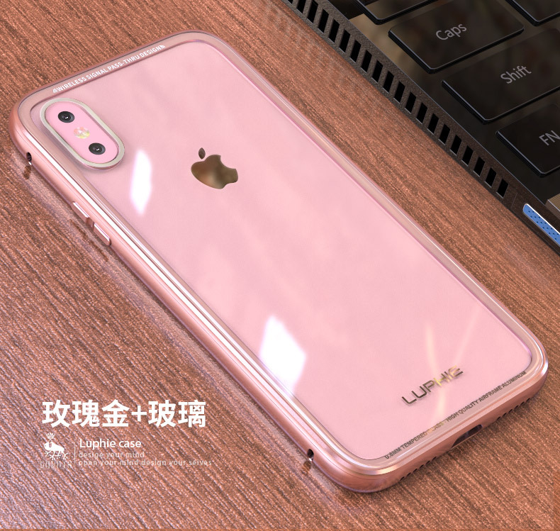 Luphie iGlass Airframe Aluminum Bumper Air Barrier Tempered Glass Back Case Cover for Apple iPhone X