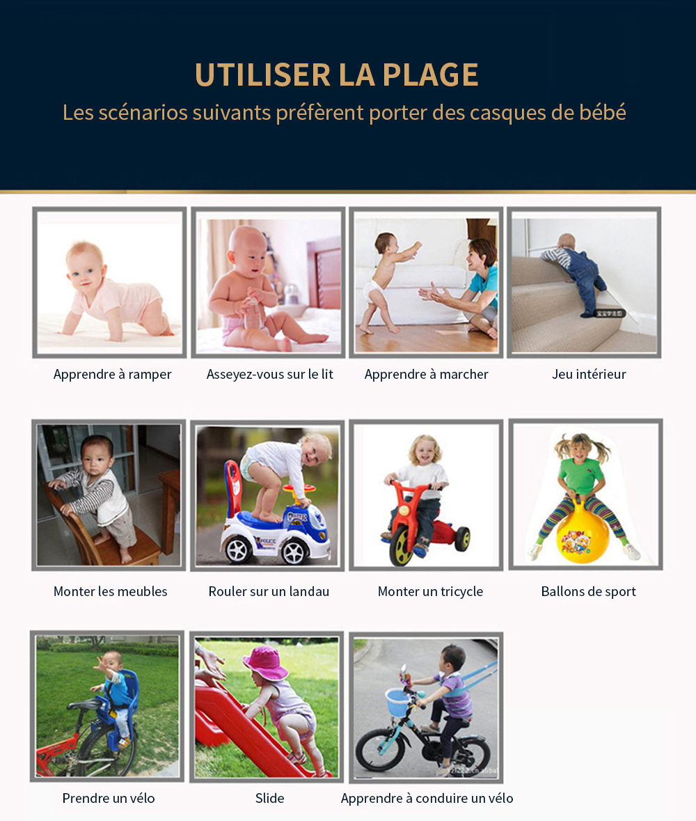Casque De Protection Bébé Anti-Choc - Taille Réglable 43-53 Cm - Pour 6 Mois à 5 Ans - Coton Et Éponge - 7