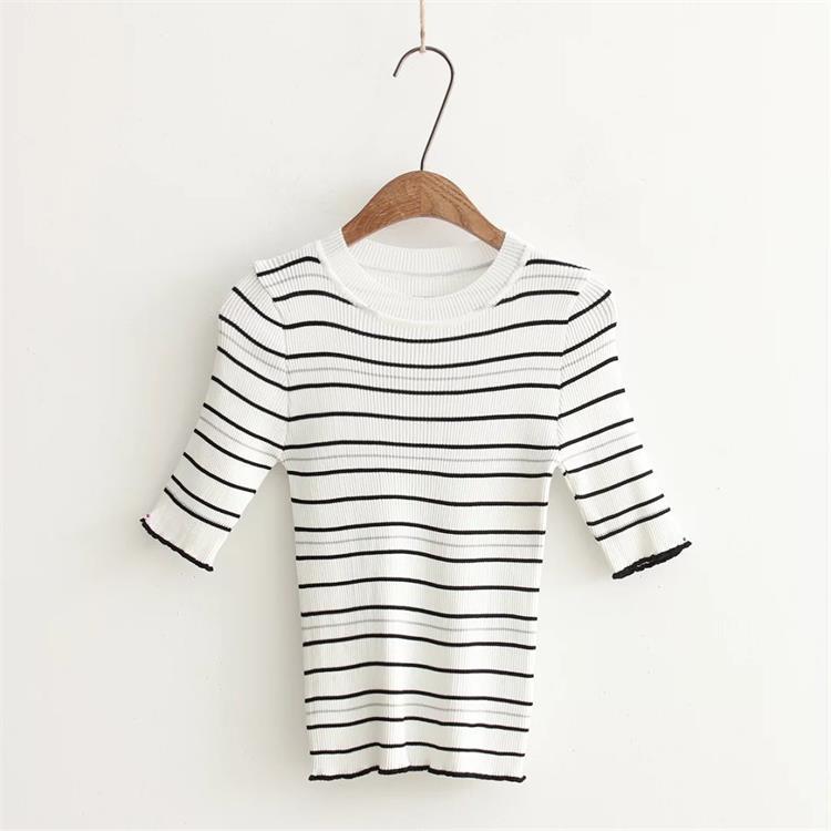 条纹针织衫_韩版条纹冰丝针织衫夏女薄款紧身