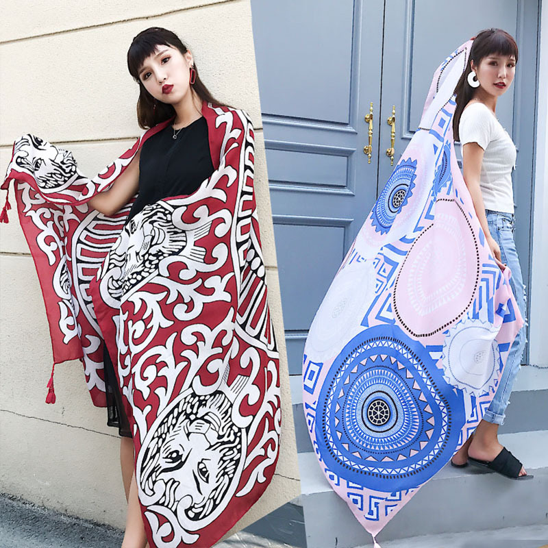 絲巾女夏長款百搭民族風大紗巾海邊沙灘防曬披肩圍巾兩用韓版批發