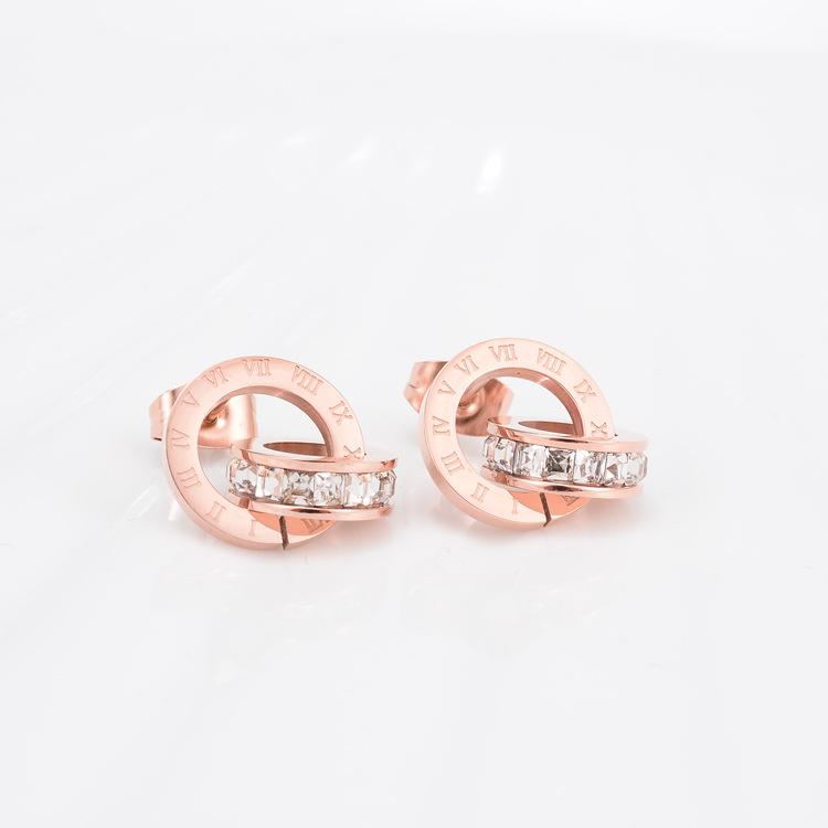 Fashion Heart Plating Titanium Steel Artificial Diamond 18K Gold Plated Rose Gold Plated Earrings display picture 9