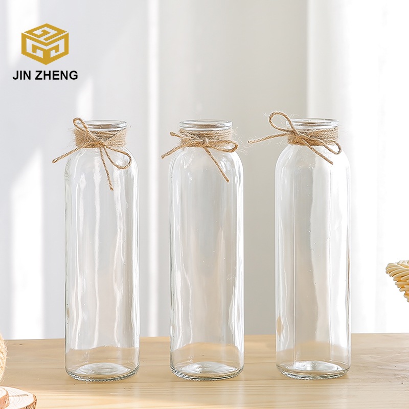 现货 350ml 透明水培瓶 玻璃花瓶 可定制印刷 麻绳