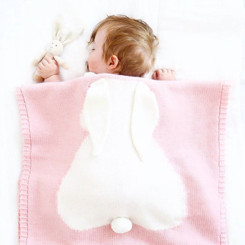 INS style rabbit ear blanket three-dimensional rabbit blanket children's knitted throw blanket beach mat baby baby blanket