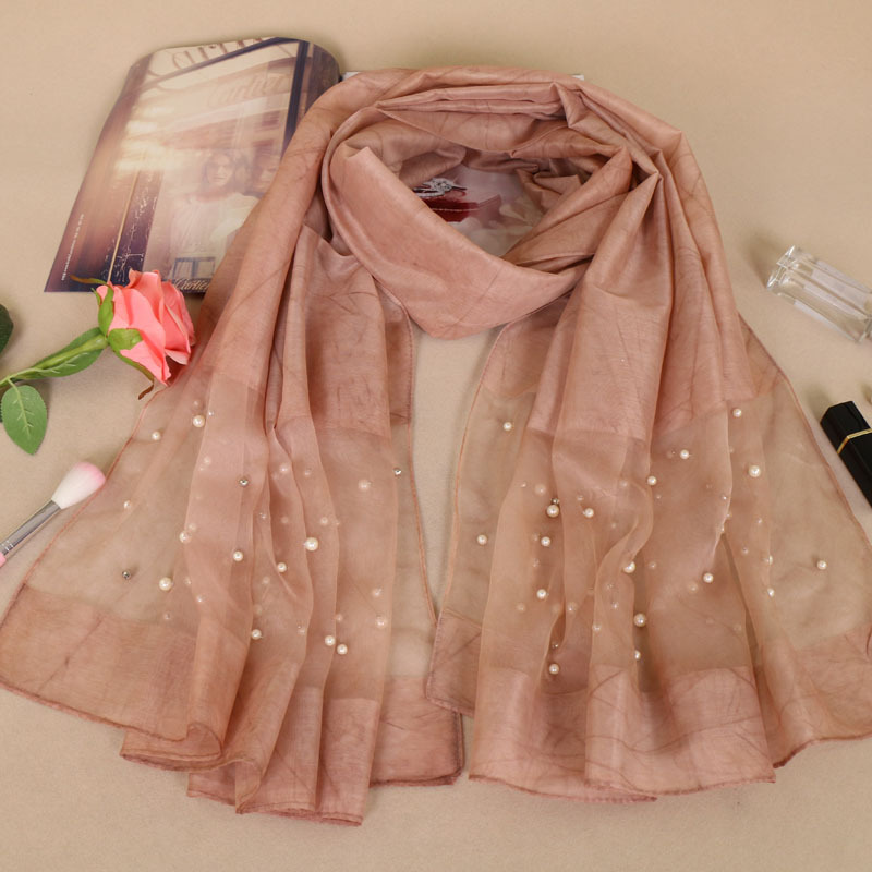 #2卡其 (1) 蕾丝珍珠羊绒围巾