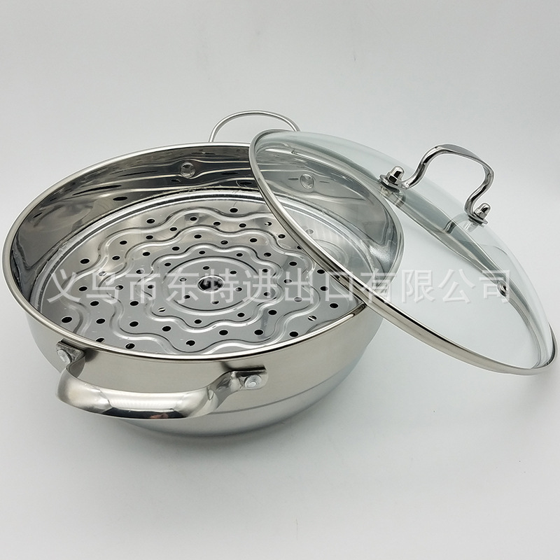 厂家直销不锈钢汤蒸锅高档复底玻璃双耳汤锅高档礼品火锅多用锅详情图4