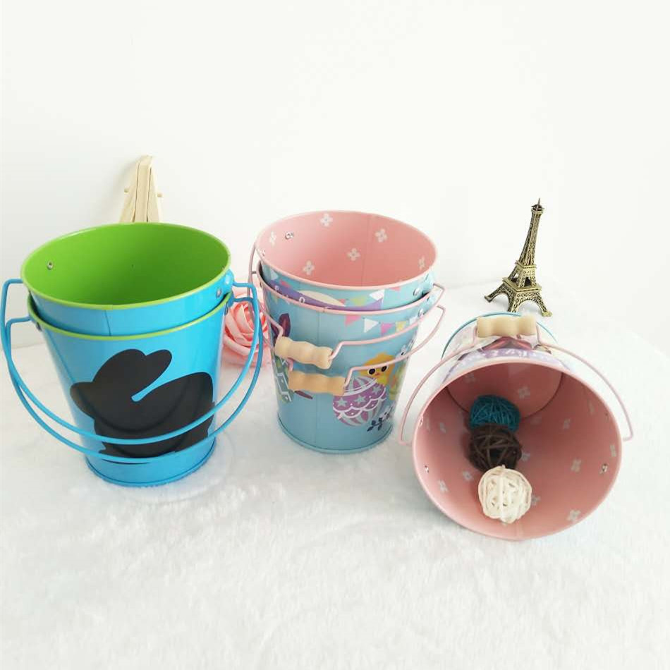 厂家定制夏季热销彩色卡通花纹小铁桶工艺彩色铁皮桶多肉种植铁桶