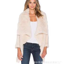 YR190外贸电商货源新款大翻领前长后短不规则兔毛密编织外套