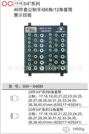 GENIUS天赋工具公制6六角/12角手动套筒展示板（46件套）