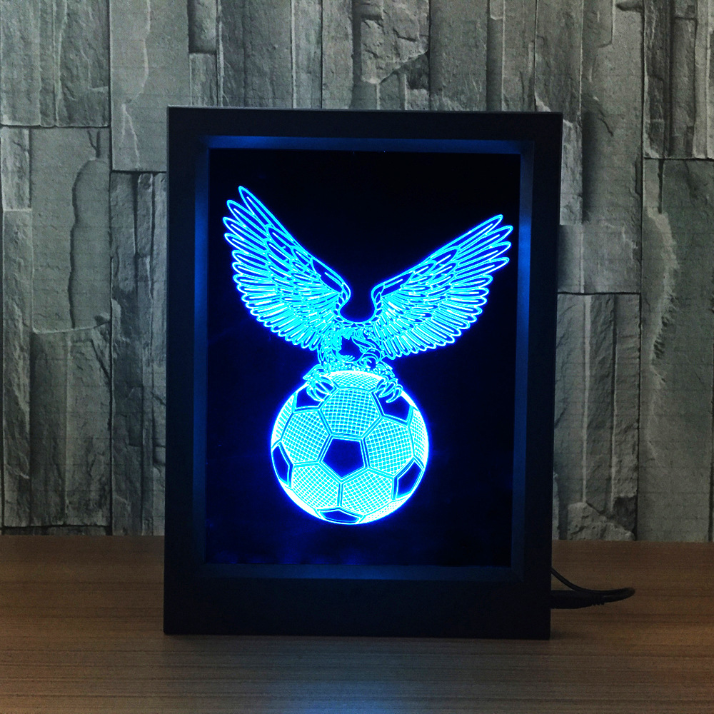 3d灯 相框式 创意产品七彩遥控触摸小夜灯足球