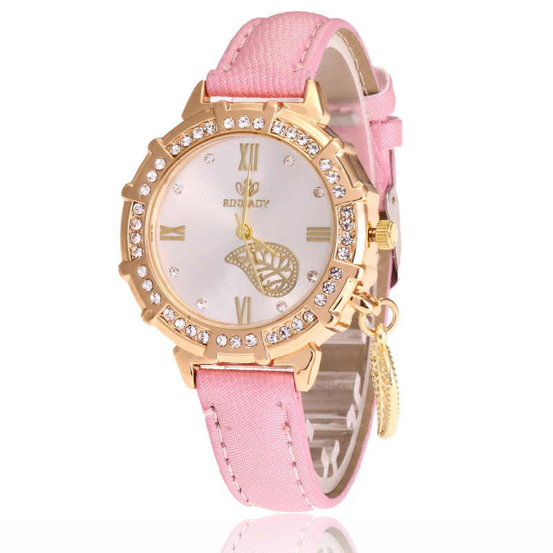 2024 Ciondolo a foglia, cintura con intarsio di diamanti, orologio casual, orologio da donna britannico alla moda con acqua romana_voghion.com