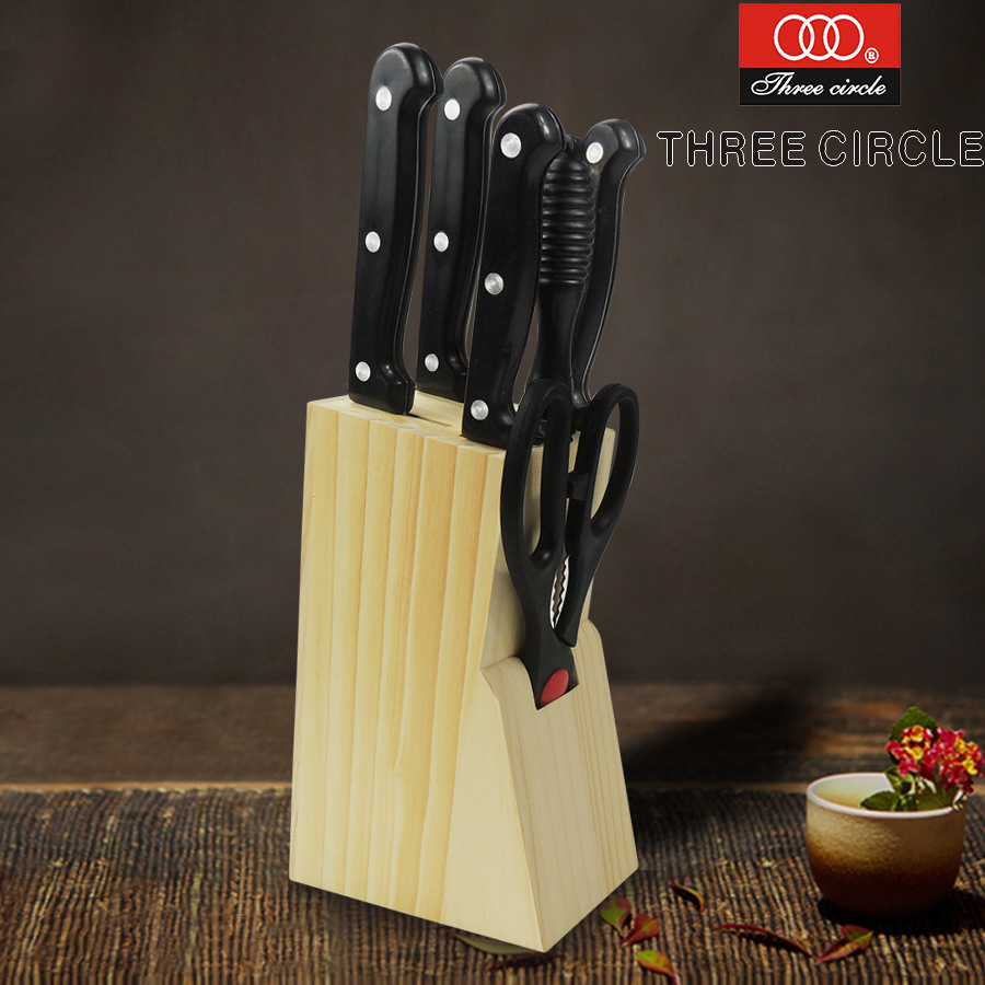 阳江七件套刀具套装不锈钢厨房礼品出口组合菜刀刀架盒装带刀套