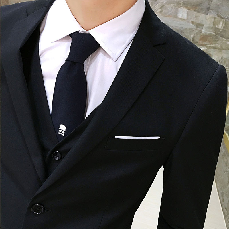 Men's Suit Set Three-Piece Business Professional Dress Male Interview Gentleman Korean Style Slim Fit Student Suit Wedding