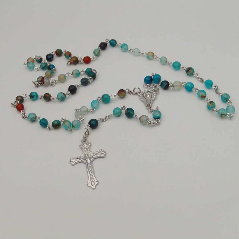 Accessory handmade, agate long round beads, necklace, 6mm