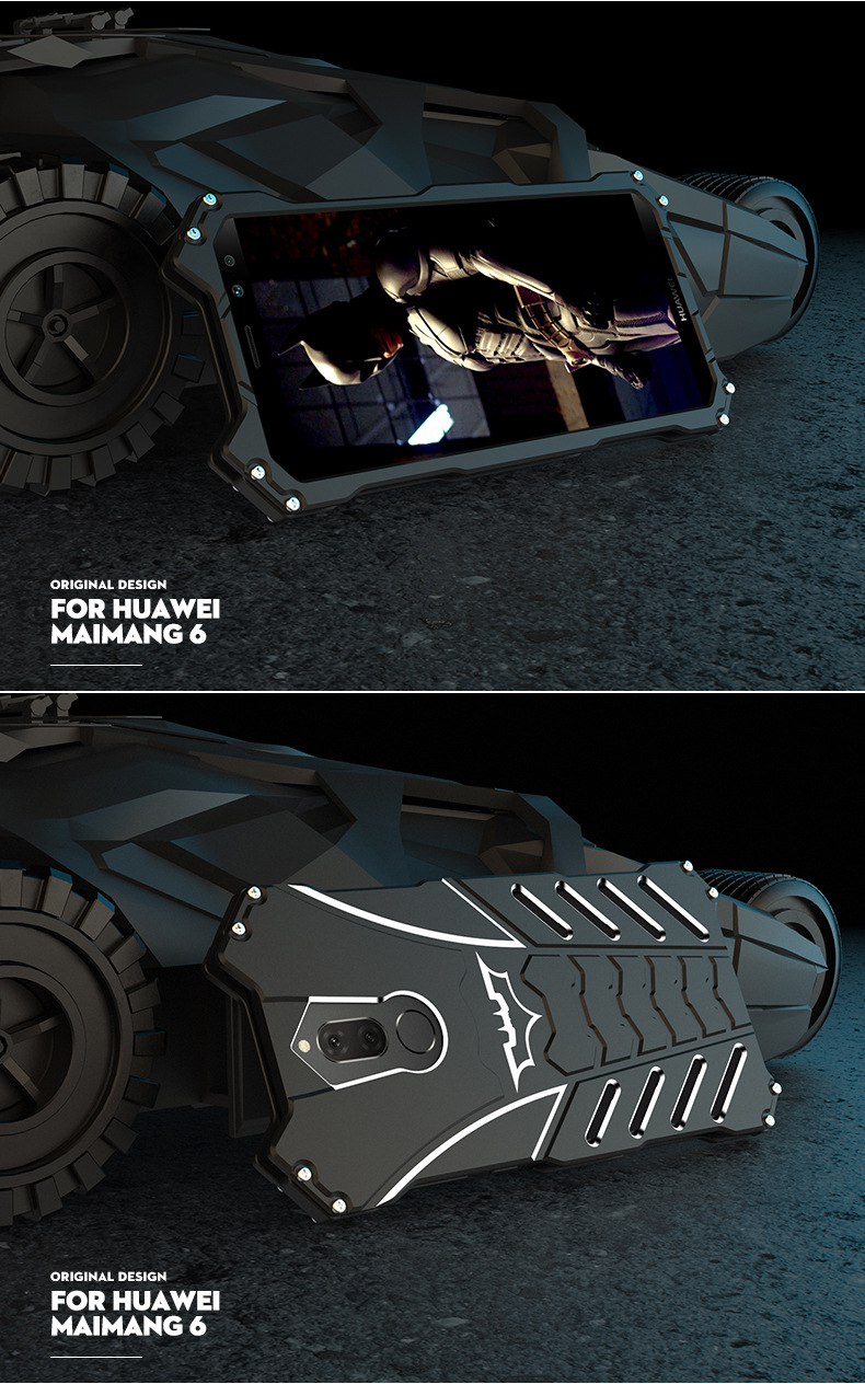 R-Just Batman Shockproof Aluminum Shell Metal Case with Custom Batarang Stent for Huawei Maimang 6 / Huawei Mate 10 Lite / Huawei nova 2i / Huawei Honor 9i