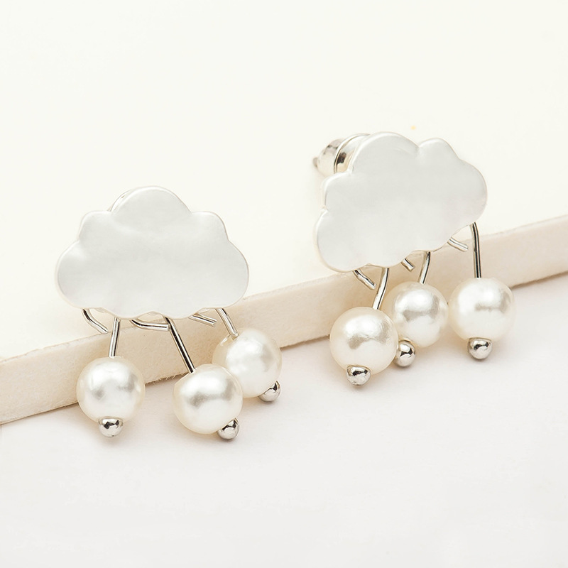 Sweet Pearl Cloud Black Cloud Stud Earrings Gold Plated Silver Glossy Water Drop Rain Drop Ear Studs Wholesale display picture 1