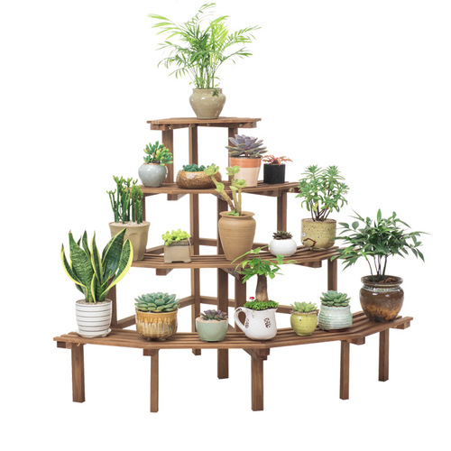 Multi-layer balcony flower stand solid wood indoor floor-to-ceiling living room flower stand flower pot rack storage potted plant rack outdoor flower table