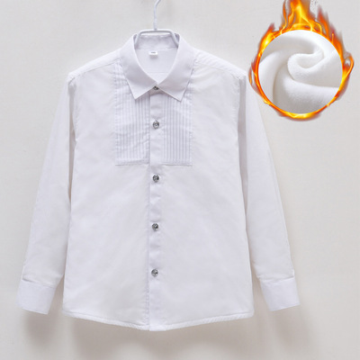 Autumn and winter new pattern Long sleeve Boy girl Plush thickening white shirt children show Children's clothing CUHK shirt