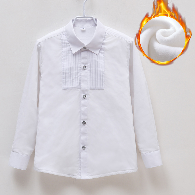Autumn and winter new pattern Long sleeve Boy girl Plush thickening white shirt children show Children's clothing CUHK shirt