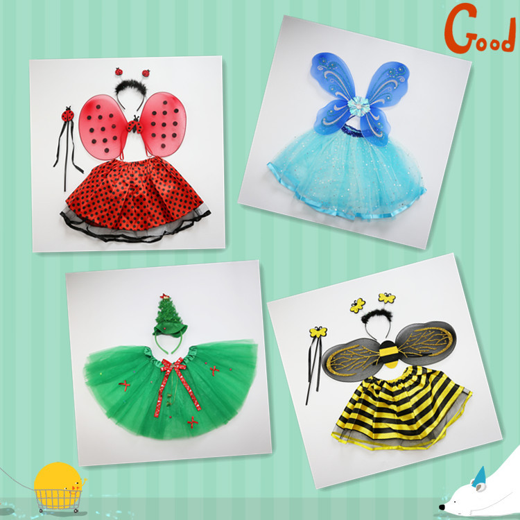 En stock al por mayor del partido del festival apoyos del traje del funcionamiento de los niños chica Ángel elfo alas traje