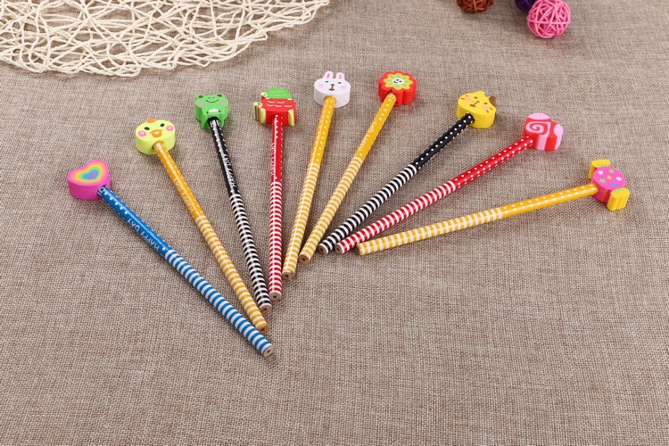 Cute Cartoon Wooden Student Sketch Drawing Pencil With Eraser Brush display picture 12