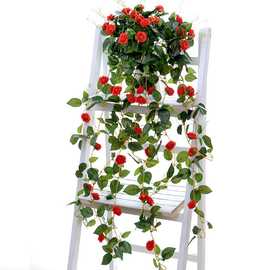 韩式玫瑰花壁挂吊篮 假花婚庆家居装饰 假花墙艺装饰挂花