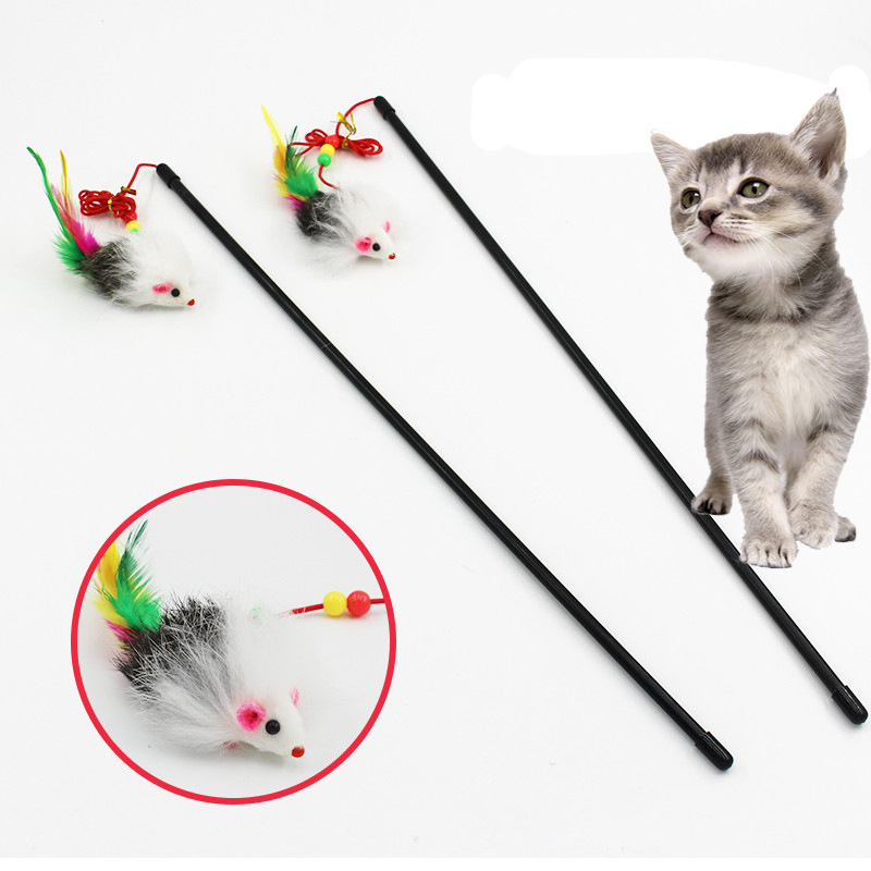 Ratón con cuentas divertido gato palo cuerda roja conejo piel gato varilla gato pesca artefacto gato divertido palo suministros para mascotas
