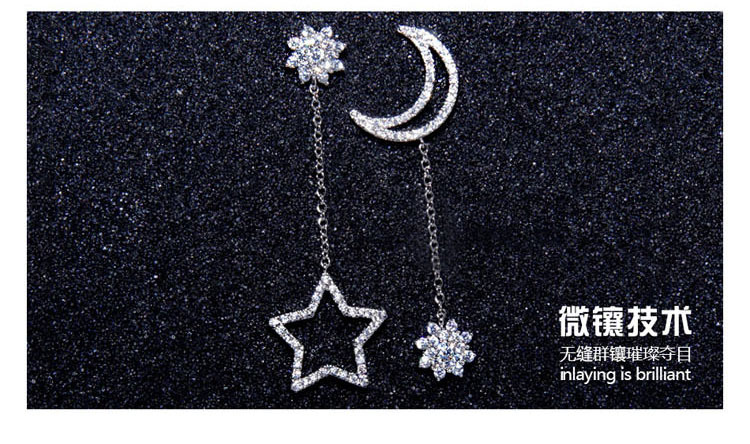 Long Snowflake Earrings Creative Star Moon Asymmetric Zircon Earrings display picture 6