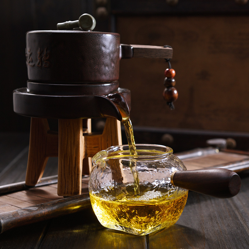 品一恒加厚玻璃木把公道杯 花梨实木侧把茶海 功夫茶具分茶器公杯