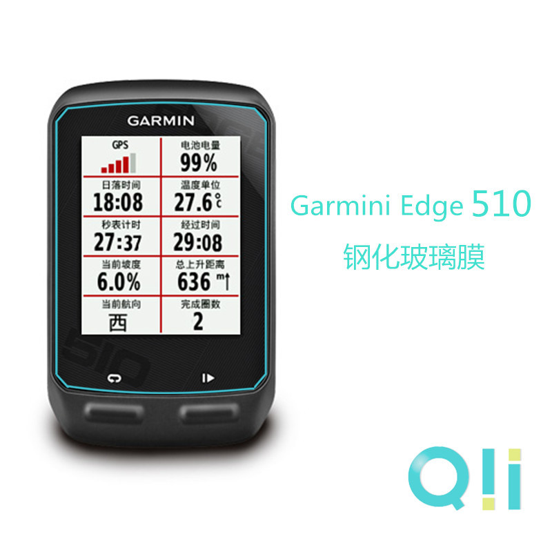 QII 适用于佳明Edge510钢化膜 Garmin自行车码表玻璃膜 保护膜