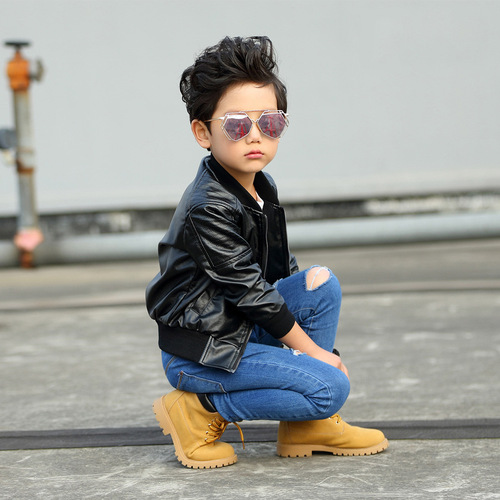 Boys' Leather Jacket Spring and Autumn 2018 New Children's Wear Medium and Large Children Korean Style Thin Jacket Children's Leather Jacket
