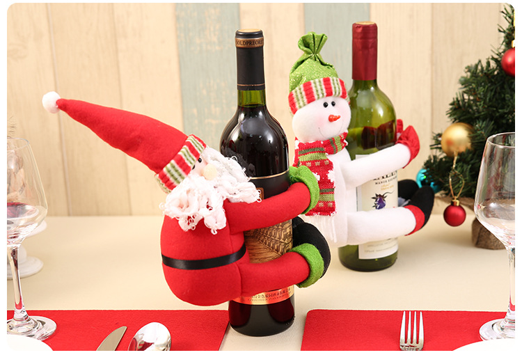 Weihnachtsdekoration für Zuhause, Weihnachtsmann, Schneemann, Weinflaschen-Set, großes Weinflaschen-Haltestück, Weinflaschen-Dekorationen, Großhandel_voghion.com