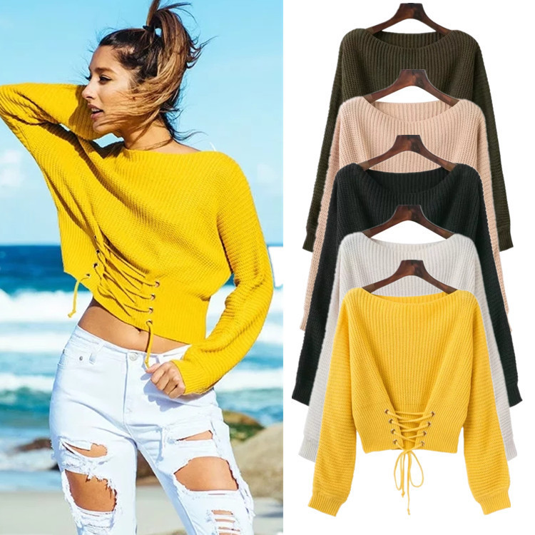 Suéter de Punto con Cordones, Estilo Corto, Otoño-Invierno 2025, Moda Europea y Americana para Mujer, AliExpress Wish