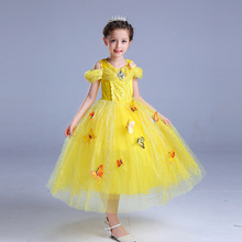 新款貝爾公主裙黃色蝴蝶連衣裙兒童網紗裙子外貿童裝批發