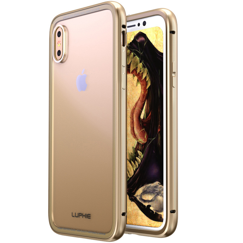 Luphie iGlass Airframe Aluminum Bumper Air Barrier Tempered Glass Back Case Cover for Apple iPhone X