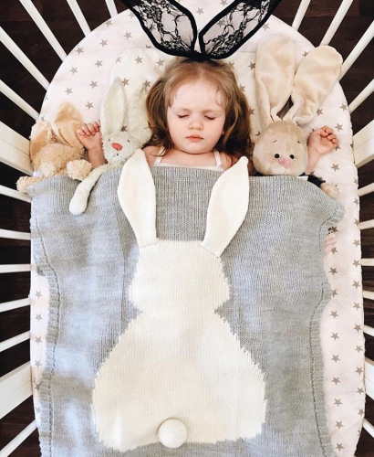 INS style rabbit ear blanket three-dimensional rabbit blanket children's knitted throw blanket beach mat baby baby blanket