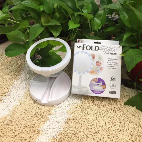 Same style MYFOLD AWAY magnifying double-sided mirror 10X mirror LED fill light makeup mirror folding makeup mirror