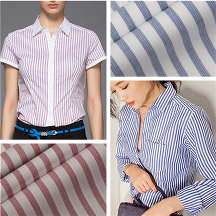 现货全棉色织抗皱条纹布料免烫商务衬衫面料 潮款女装衬衣布批发