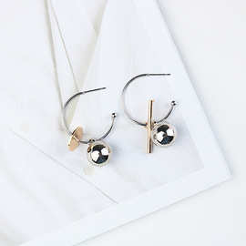 圆球耳环韩版气质一字型球球开口圆形耳圈耳环女
