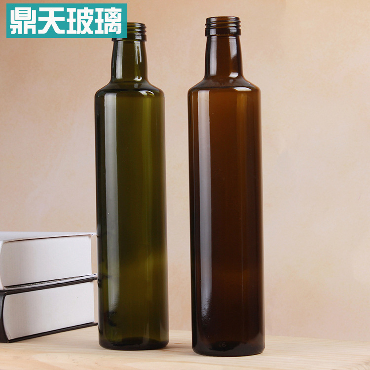 厂家直销橄榄油瓶圆形麻油瓶500ml自榨菜籽油瓶无铅玻璃可定制