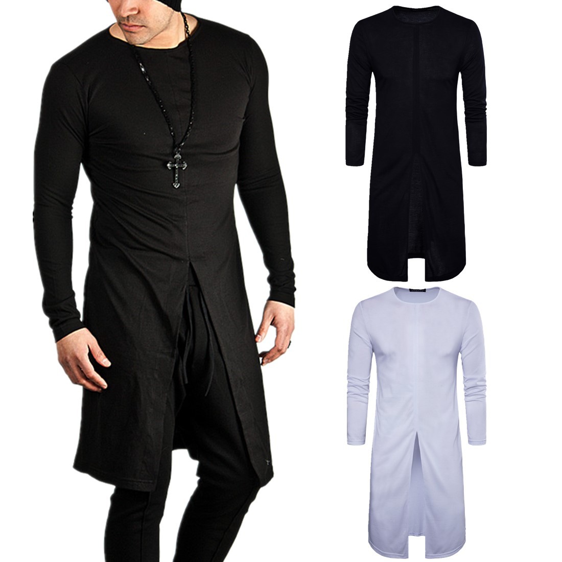 Quick sell eBay new products men's hip hop Street nightclub Long Long Sleeve T-Shirt Large Men's thin coat European