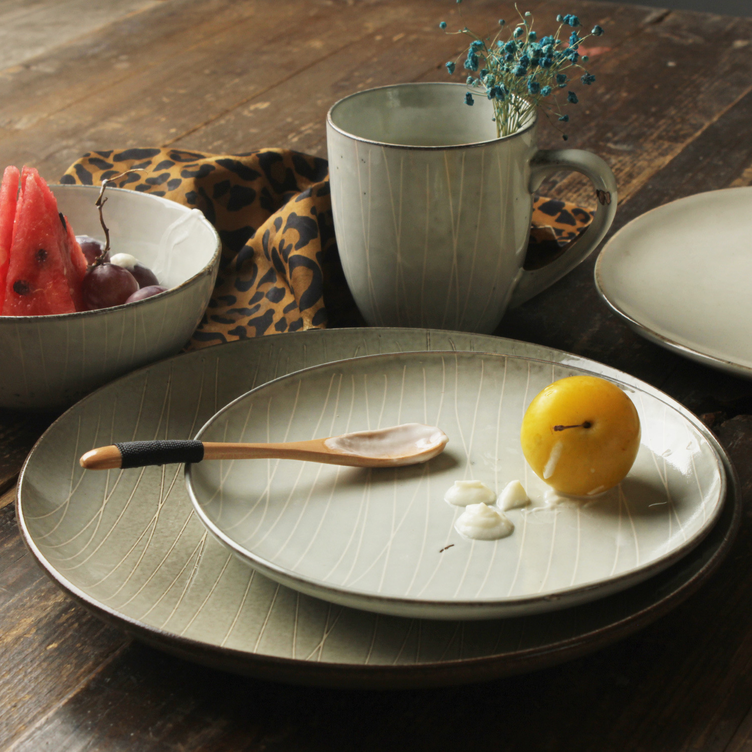 Vajilla de cerámica creativa personalizada línea pintada a mano tazón de fideos tazón de sopa ensaladera plato plano plato de aperitivo de disco grande taza