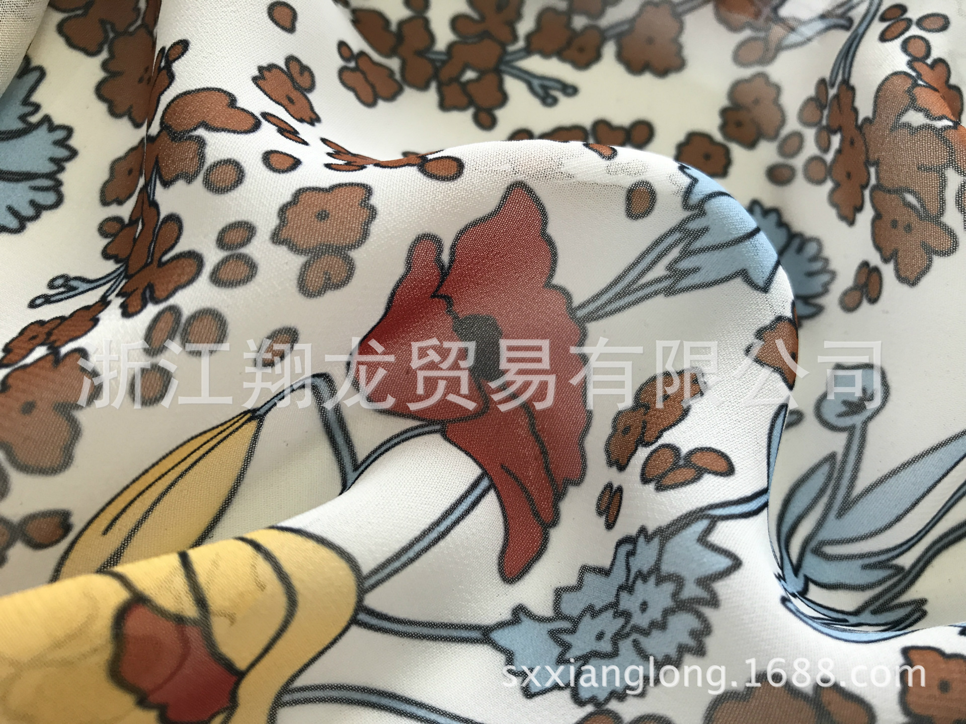【翔龙印花 XL921】现代复古花苞印花 产地货源飘逸女装雪纺面料
