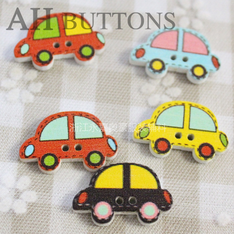 现货批发木头纽扣小汽车宝宝纽扣手工diy多彩混装木头扣子
