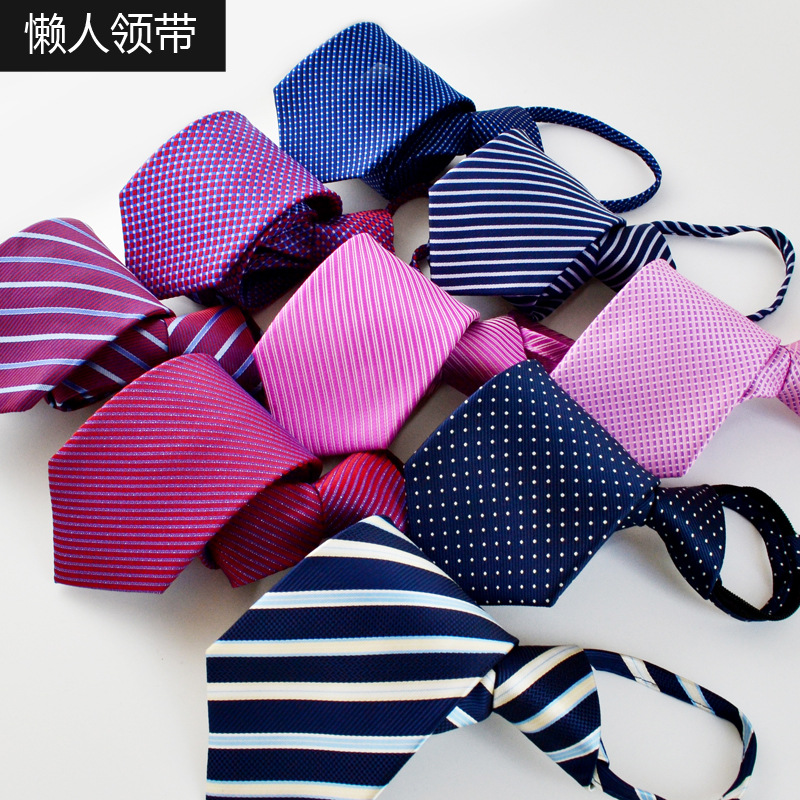 韩版领带懒人拉链易拉得男士结婚休闲条纹潮黑色领带窄款现货定制|ms