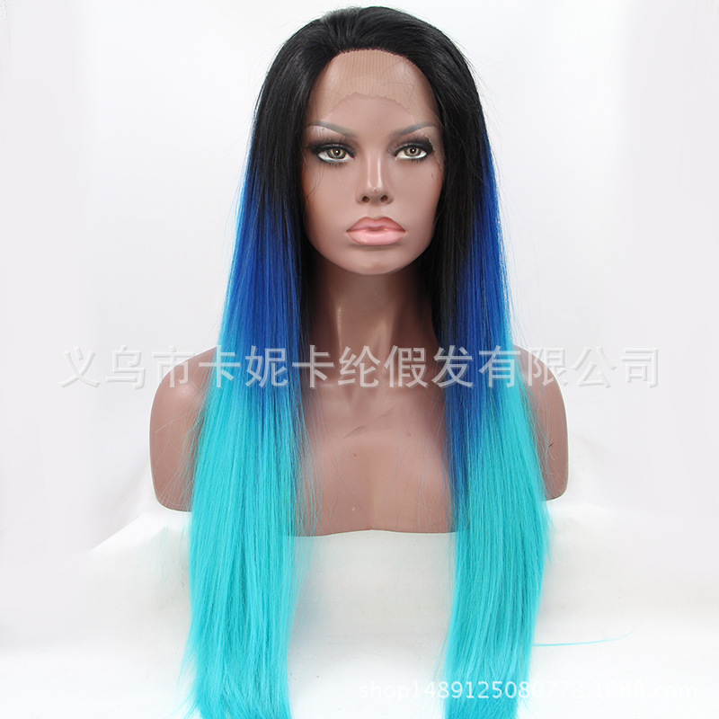 NEWLOOK Hot sale azul negro pelucas de cabello rizado pelucas de encaje enseñanza pelucas